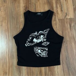 Cider Black Crop Graphic Tank Top